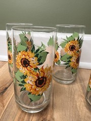 Drinking Glasses Tumbler Highball Sunflower Vintage Floral Set Of 4 Summer Fall