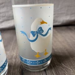 Vintage Libbey Drinking Glasses Country Goose Geese Duck Blue Ribbon Set Of 2