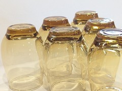 Vintage Set of 6 Libbey Gold Tempo Amber Roly Poly Drink Juice Glasses 6 Oz