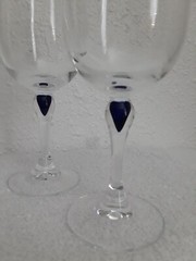Courvoisier Crystal Cased Cobalt Blue Teardrop Stem Glasses Vintage Set Of 2