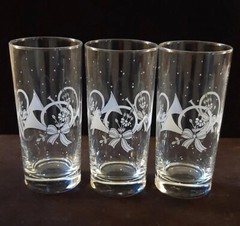 Christmas Princess House 3 French Horn Tumblers Etched Crystal High Balls