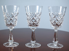 Czech Cut Crystal Wine Glasses Water Goblets Ceska Bohemia Crisscross Pattern
