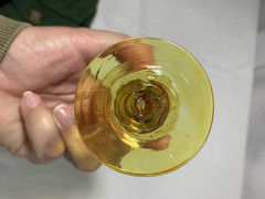 Antique c1800s Stemmed Amber Glass Grape Vine Etched Hand Blown Rare