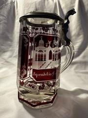 Antique Bohemian Cut Ruby Glass Stein with Prism Lid