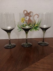 MID CENTURY ORREFORS RHAPSODY SMOKE PALMQVIST SET OF 3 WATER GOBLETS 7 1/8″
