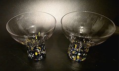 (535) *New 4″ Tall Confetti Stem Art Glass Hand Blown Cocktail Glasses Set Of 2