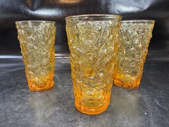 4 Vtg Anchor Hocking Lido Milano Amber Honey Gold 12 oz Flat Tumbler Glasses