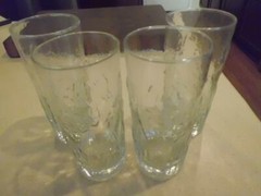 Set Of FOUR Raised Etched Heavy Cut Glass Glasses Daffodils Design EX Condition
