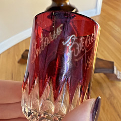 Antique Ruby Flash Souvenir Tumbler Etched «Ontario Beach 416 1900»