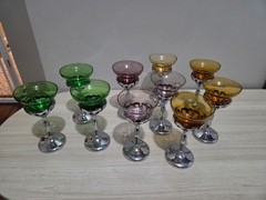 Vintage Farber Brothers Krome Kraft Cambridge Glass Multi-Colored Cocktail Coupe