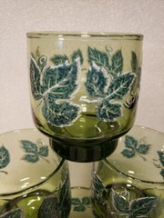 6 Vtg~Libbey~Avocado Green~Raised/Textured Ivy Leaves~8oz~3.35T Glasses(DR35)