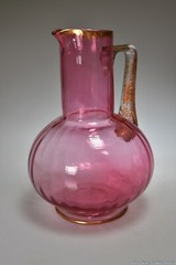 VINTAGE Applied Handle Italian Hand Blown Pitcher w/Mica Gold Flake Handle