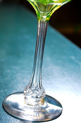Antique NEEDLE ETCHED GREEN URANIUM GLASS Wine Goblet Clear Bubble In Stem c1900