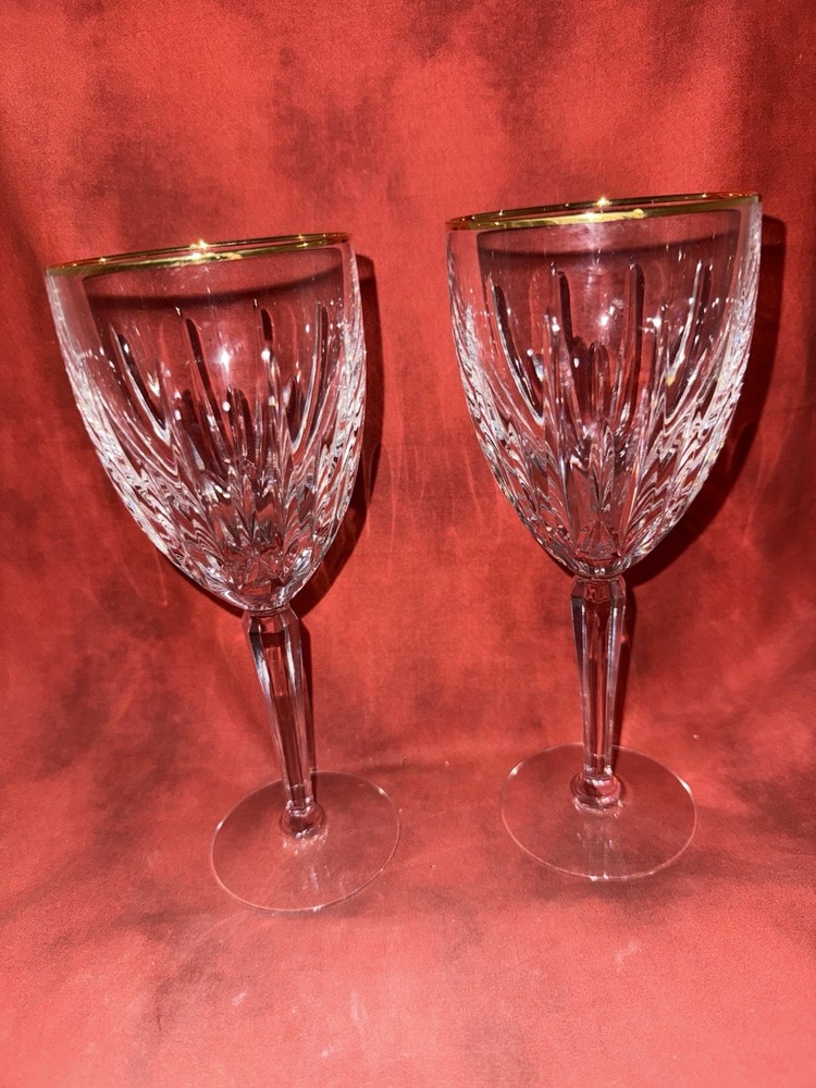Lenox Clarity Gold Water Goblets Cut Lead Crystal ~Set Of 2