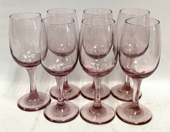 Set of 7 Vintage Libbey Premiere Pink Stemware Wine Glasses 7.25″ Tall
