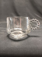 Set Of 5 Hazel Atlas Orchard Pattern Clear Glass Beaded Handle Cups (Holds 5oz.)