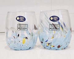 Murano Crystal Art Glass, Baby Blue Hand Blown Confetti, 2PCs, MI Italy- NEW