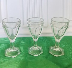 Set Of 3 Small Wine/Cocktail Glasses Colonial Panel Multisided Heavy Glass Stems