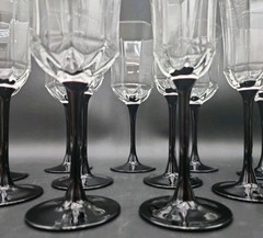 13-Arcoroc Luminarc Octime Black Stemmed Wine Glasses & Champagne Flutes France
