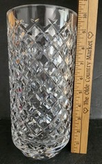 Waterford Alana Crystal 10” Cylinder Diamond Cut Vase with Star Cut Base READ