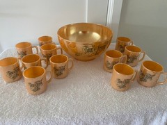 Vintage Fire King Peach Luster Tom and Jerry Punch Bowl Set 14 Piece Set