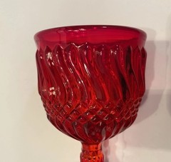 Vintage LG Wright Wine Glass 1960 Ruby Red Jersey Swirl Barware 4.25” T 2.5” W