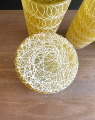 Set Of 4 Spaghetti String Glasses Yellow MCM Glass Tumblers