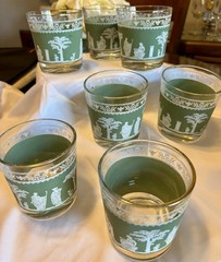 VTG Wedgwood Jasperware Hellenic Jeanette Green Greek Cocktail Glasses Set of 7.