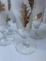 Vintage Set of 5 Libby Frosted Golden Foliage Leaf Pilsner Goblet Glasses 10 Oz