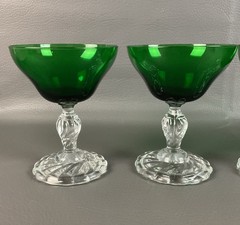 4 Fostoria Crystal w Empire Green Colonial Dame Elegant Pressed Glasses Sherbet