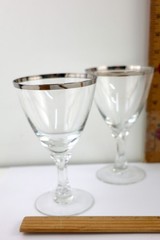 Fostoria Crystal Wedding Ring Platinum Trim 4 Piece 6 1/4″ Water Goblets 1953-75