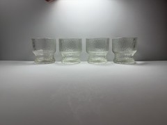 Vintage Krosno Poland Bark Textured Ice Glass Footed Tumblers Set of 4 MCM