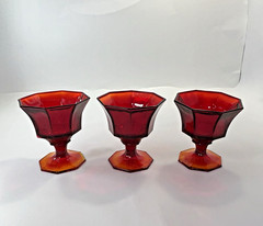 Set of 3 Independence Glass Works Octagonal Ruby 5 oz Sherbet Glassware 4″ H