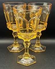 Fostoria VIRGINIA 7″ Yellow Water Goblets Set of Three | Vintage