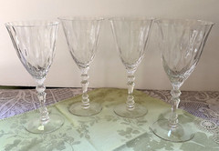 Fostoria NIAGARA Blown Glass Water Goblets 7 5/8″ Wavy Optic Set of 4 Vintage