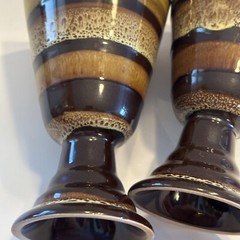 Garden Terrace Set Of 2 Ceramic Wine Or Water Goblets Brown Stripe NWOT