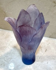 Large Amaryllis Violet Blue Crystal Vase Daum France 6.75”