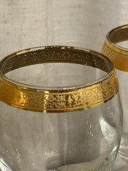 Vintage MCM Crystal Wine Glasses 24k Gold Filigree 6.5” Set of 4 – Hand Blown