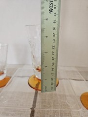 4 Vintage Clear Optic Panel Textured Glasses Amber Footed 4.75″ Retro HTF