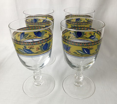 Mikasa Arabella 14 Oz Glassware Goblet 7″ Tall Vintage Intaglio Blue Floral
