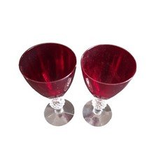 Pair Morgantown GOLF BALL Ruby Spanish Red 6.75 Inch WATER GOBLETS Glasses Stems