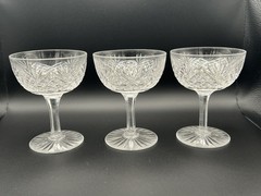 3 Strawberry Diamond Fan ABP Brilliant Prd. Cut Glass Champagne Coupes/Sherbets
