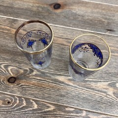 Vintage Cocktail Glass Blue Atomic Starburst Mid Century From París Set Of 2