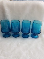 Vintage Drinking Glasses Iced Tea MCM Footed Glass Electric Blue Set of 4