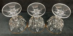 Cut Lead Crystal Champagne Sherbet Glasses w/Gold Trim 6oz Set of 3