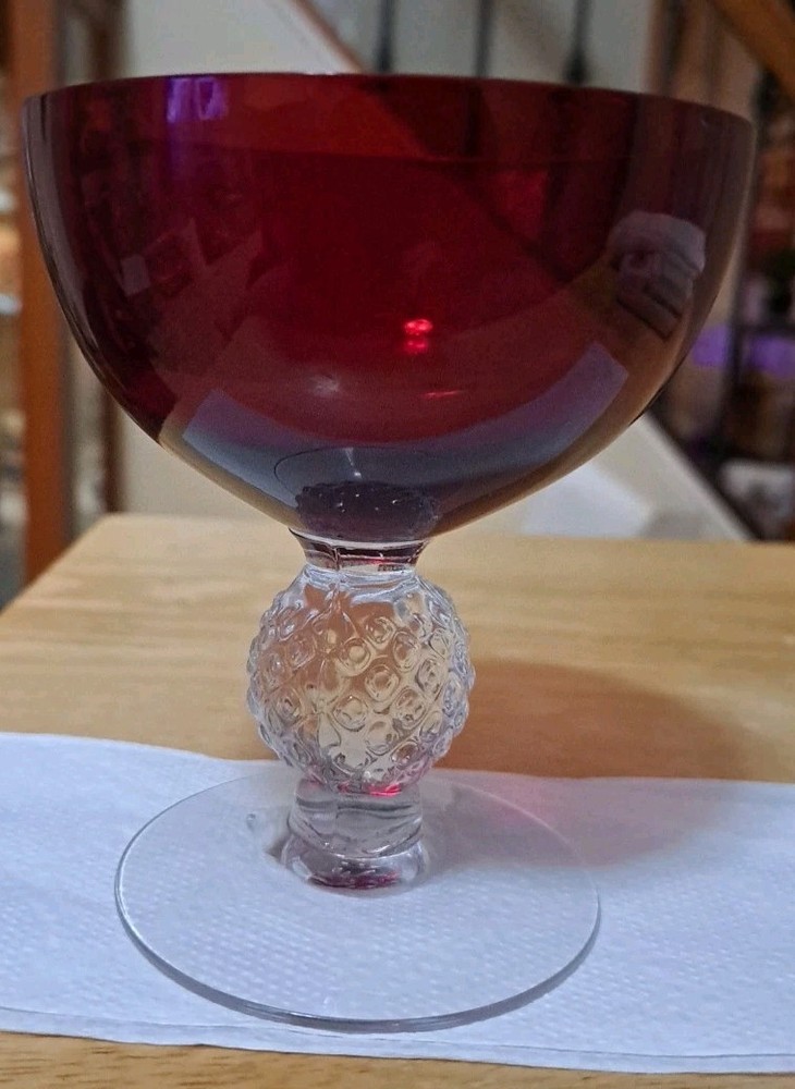 Morgantown Glass Co. Elegant RUBY GOLF BALL Sherbet/ Desert Glass/Stem Used