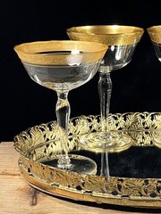 Vintage Champagne Coupe Optic Gold RimSherbet Cocktail Glasses Martini Set 4 MCM