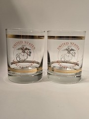 USMC Birthday Ball Rocks Glasses-2 EGA Gold Logo/Bands 90’s Vintage