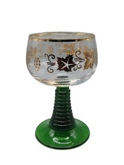 Luminarc Roemer Wine Glasses Green Beehive Stem Gold Grape Leaf 5.5″