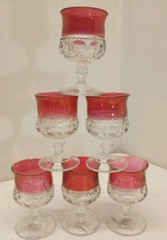 Lot Of 6 TIFFIN kings crown Ruby Red Thumbprint 4 3/8 in goblet 4 Oz. Beautiful